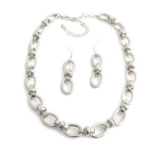 Chunky Metal Chain Necklace Set - Silver